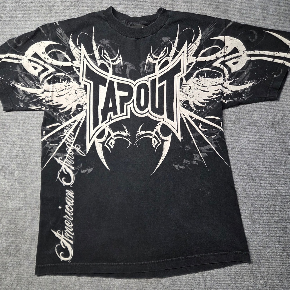 Tapout Mens Graphic T-Shirt Black MMA Tribal Wing Print Y2K Small